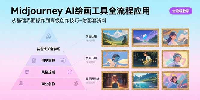 (8.9)Midjourney AI绘画工具全流程应用，从基础界面操作到高级创作-附配套资料